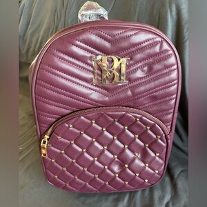 Badgley Mischka Burgundy Quilted Backpack with Gold Hardware NWT